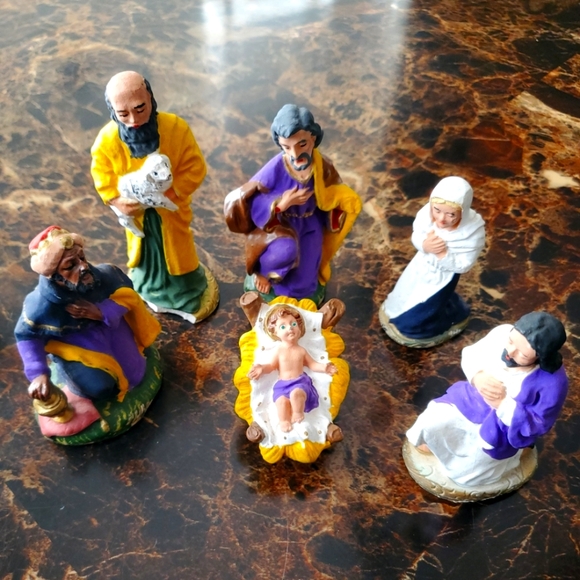 Christmas Nativity Set Italian Vintage Hand Painted Italy Ceramic 6 pc - Picture 1 of 9